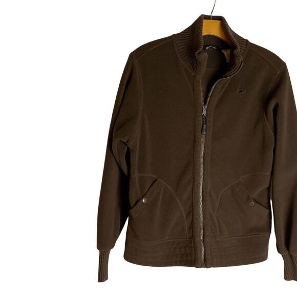 Snozu Women's size Medium Brown Fleece Sweater trim Full Zip Front Jacket - Picture 3 of 10